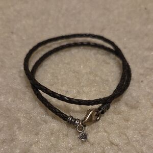 Retired Silpada Braided Brown Leather Double Bracelet with Sterling Silver Clasp